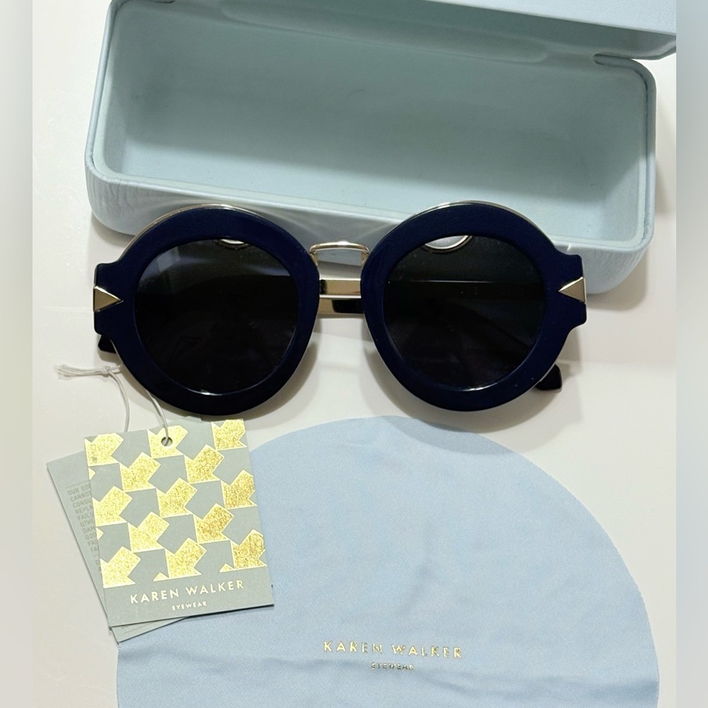 Karen Walker Navy Blue Round Sunglasses